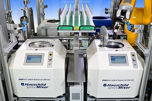 Robotic system: Hauschild SpeedMixer® - the heart of a fully automated production line for formulating adhesives