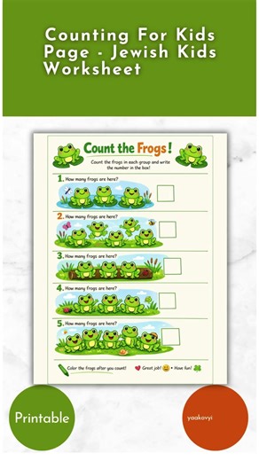 Counting For Kids Page - Jewish Kids Worksheet - Count the Frogs Fun Activity