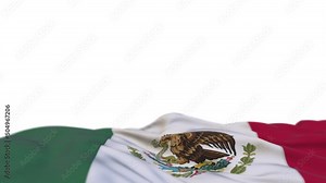 Mexico fabric flag waving on the wind loop. Mexican embroidery stiched cloth banner swaying on the breeze. Half-filled white background. Place for text. 20 seconds loop. 4k