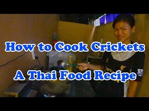 How to cook crickets, a Thai food recipe. Cooking and eating edible bugs and insects in Thailand