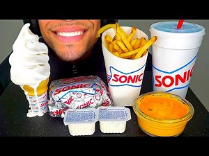 SONIC DRIVE-IN CHEESEBURGER ICE CREAM CONE CRISPY FRENCH FRIES CHEESE SAUCE RANCH MUKBAN