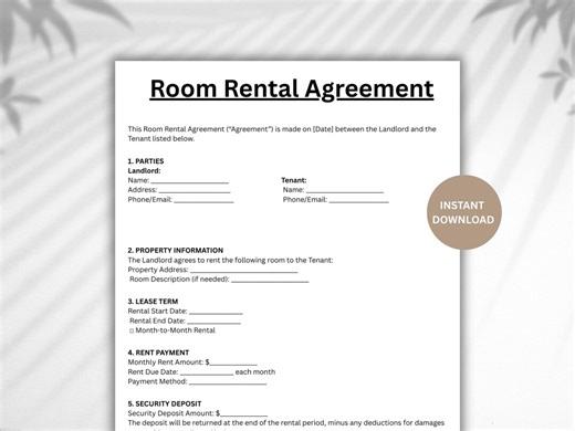 Editable Room Rental Agreement Template (word, Canva, PDF) - Etsy