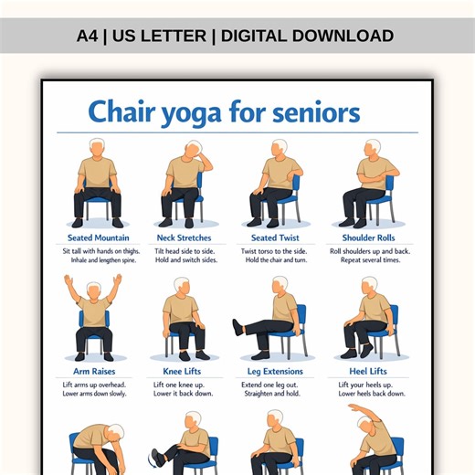 Printable Chair Yoga for Seniors, Printable Chair Yoga Chart for Seniors, Printable Chair Yoga Poses Pdf, Senior Chair Yoga Pdf - Etsy