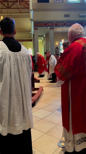Prostration… the ultimate act of humility at the Good Friday Passion Service by our priests and deacons. No singing. Just silence. This is a symbol of sorrow. The Church is in mourning.Spend some time in silence today. | St Mark Catholic Church