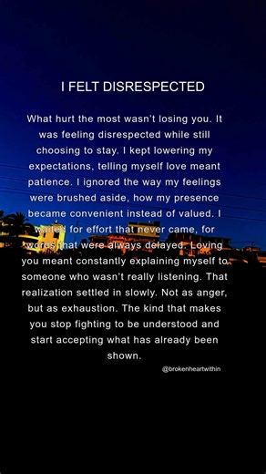 I lowered my expectations and called it love, until exhaustion taught me that patience without respect slowly erases you 🖤🌙 #brokenheart #emotionalpain #quiettruth #heartbreak #lovelost | BrokenHeart Within