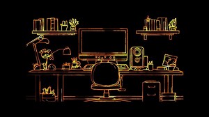 Download Neon frame effect, Computer symbolizing cutting-edge computing technology on black background for free