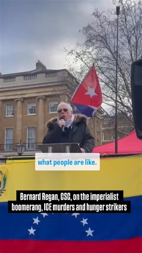 Bernard Regan, CSC National Secretary. “What we know about imperialism is that aggression abroad is followed by oppression at home.” No to War on Venezuela rally, Saturday 10 January, Downing Street | Cuba Solidarity