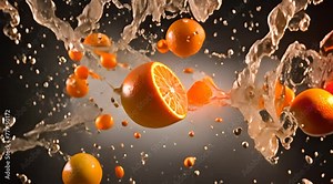 Citrus Burst: Slow Motion Explosion of Orange Juice on Isolated Black Background