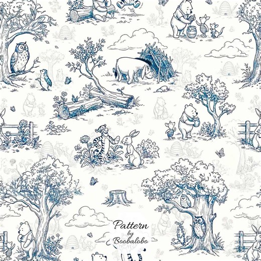 Toile Bear Seamless Pattern, Winnie the Pooh, Classic Design (PNG, JPG) - Etsy