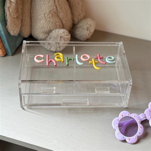 Custom Large Acrylic Jewelry Box | Pastel Rainbow Letters - Etsy
