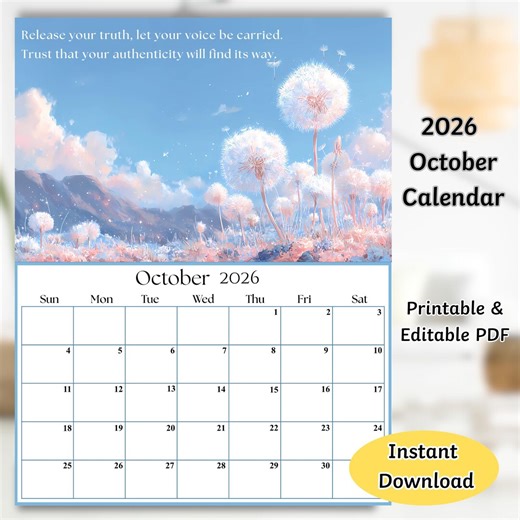 Motivational October 2026 Calendar, PDF Editable, Home Office Printable Planner, Fillable Organizer, Inspirational Quotes, Instant Download - Etsy