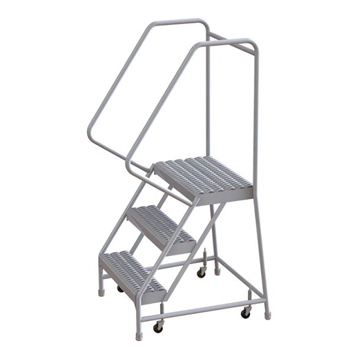 Tri-Arc 3-Step Aluminum Rolling Safety Ladder with Serrated Tread, 16" Wide Steps, and 14" Deep Top Step WLAR103165 - 350 lb. Capacity