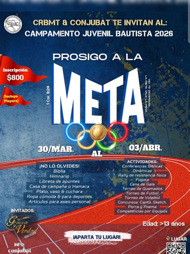 ¿ Alguien dijo gratis?😱 🚩REGISTRATE: https://o48oaxu3.forms.app/formulario-de-inscripcion-para-campamento-de-entrenamiento 📣🔥 ¡LLEGA EL CAMPAMENTO JUVENIL BAUTISTA 2026! 🔥📣 Bajo el tema: 🏁🚩PROSIGO A LA META🚩🏁🏃‍♀️🏃‍♂️