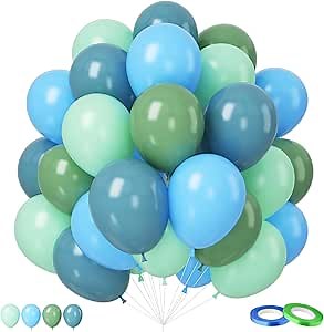 Blue and Green Balloons, Slate Blue Balloon Arch Kit,Baby Blue Light Green Balloons for Baby Shower Boy Birthday Party Backdrop Decoration,Pastel Seaside Balloon Garland Arch