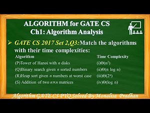 GATE CS 2017 Set 2,Q3:Match the algorithms with their time complexities: Algorithm Time Complexity
