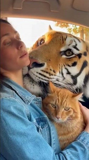 A Tiger Looks Into the Car Window and Surprises a Woman! 🐅🚗 #ai #shorts #animals #tiger