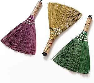 Set of 3 Broom for Kid - Vietnamese Color Natural Straw Soft Broom - Small Whisk Broom - Decorative Broom with 12.6 inch Length