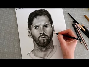 How to draw a realistic Lionel Messi portrait? Step by step drawing tutorial!