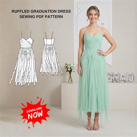 Graduation Tulle Dress Sewing Pattern PDF | Formal Evening Gown | Instant Download - Etsy