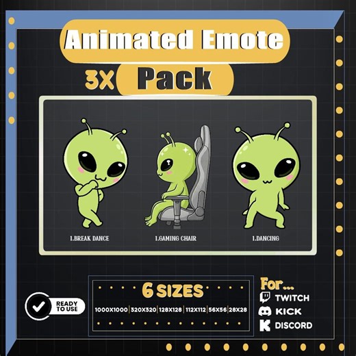 Animated Alien Emote Set for Twitch Discord Kick, Gamer Streamer 3x Emote Pack - Etsy