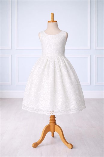 White French Lace Communion Baptism Wedding Ankle Length V Back Toddler Junior Dress - Etsy