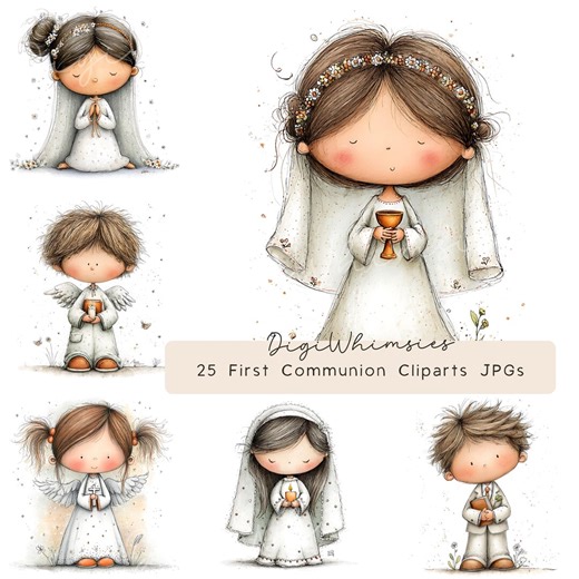 First Communion Clipart Watercolor Girl Boy Holy Communion Religious Kids Church Illustration Digital Download 25 JPG - Etsy