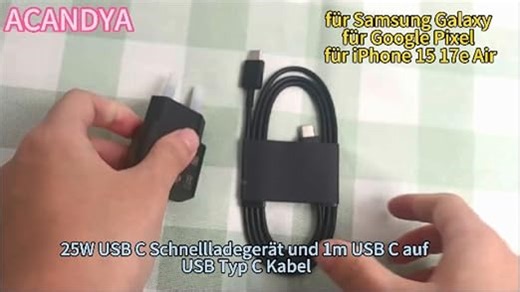 25W USB C Schnellladegerät mit 1 m USB C auf USB Typ C Kabel, für Samsung Galaxy S26 S24 S23 S22 A17 A26 A16 A35 A54 A53 A33 5G Z Flip 7 FE Pixel für iPhone 15 17e Air, Schwarz