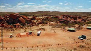 Panorama Of The Granite Rock Formation At Devils Marbles Conservation Area In Warumungu, Australia. aerial