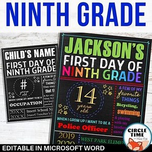 First Day of Ninth Grade Sign Board, Printable 1st Day of School Sign EDITABLE