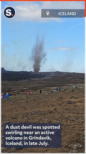 A dust devil was spotted swirling near an active volcano in Grindavik, Iceland, in late July. | storyful
