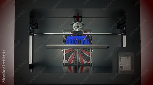 Creative model of the 3d printing text printed in the 3d printer device.