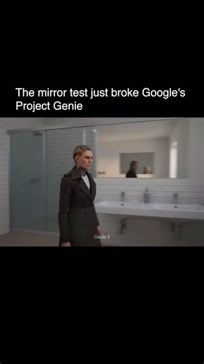 BOZHACK on Instagram: "Someone was testing out Genie 3, and things got weird fast. Watching Al try to reason through mirrors feels fascinating and unsettling at the same time. Like a small crack in the simulation. Wait for the moment the reflection stops behaving like a reflection and starts acting on its own. That’s when it hits. 📹: skyesharkie on X #google"