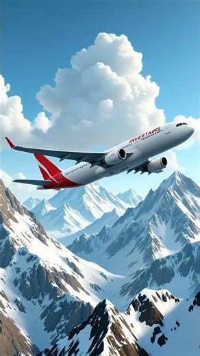 Commercial Airplane Flying Over Snowy Mountain Peaks | Scenic Aviation View