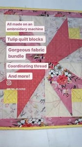 Spring has sprung! 🌻 Celebrate spring with this tulip-inspired quilt block and sunshine-infused colorway from our March Perfectly Pieced Box! Head to metimedelivered.com to subscribe and start creating! | ME Time - Machine Embroidery Subscriptions