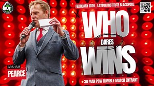 🚨 CAN HE WIN IT?! Less than 50 tickets left for "Who Dares Wins" Royal Rumble on Feb 10th in #Blackpool! Secure your spot at buytickets.at/pcw 🎟️🤼‍♂️ #Wrestling #RoyalRumble | PCW UK Live Wrestling
