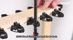 VEYWANE Fishing Rod Storage Racks, 100% Wood Floor Stand Fishing Pole Holders for Garage of 14 Rods or Combos