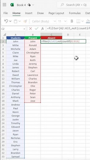 Compare two Lists in Excel to find unique values | Filter and CountIf functions #shorts #excel
