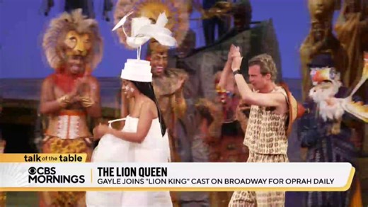 12K views · 105 reactions | Our very own Gayle graced an iconic Broadway stage Thursday night, guest appearing as a bird lady in “The Lion King” alongside her Oprah Daily colleague Adam Glassman, who played the back end of a rhino, as part of their Oprah Daily series, “The Adventures of Adam and Gayle.” Gayle and Adam reveal the advice they got from the actor who plays Young Simba and the emotion they felt on stage: “I’m so proud of us.” | CBS Mornings | Facebook