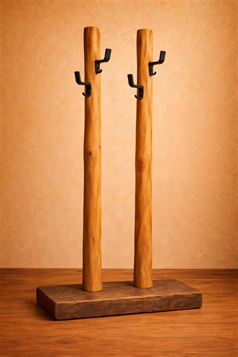 Rustic Oak Free-standing Coat Rack – Solid Wood With Black Metal Hooks – Handmade Entryway Stand - Etsy