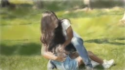 Animation Zeichentrickskizze, asiatisches Mädchen spielt mit Mutter...