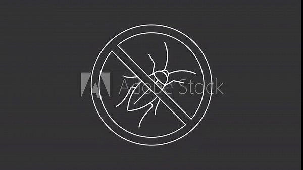 Animated bug block white icon. Pest control line animation. Moving insect. House parasite prohibition. Isolated illustration on dark background. Transition alpha video. Motion graphic Stock Video