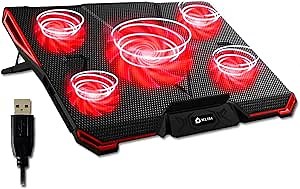 Amazon.com: KLIM Cyclone Laptop Cooling Pad - 5 Fans Cooler - No More Overheating - Increases PC Performance and Life Expectancy - Ventilated Support for Laptop PS5 and PS4 - Gaming Stand to Reduce Heating (Red) : Electronics