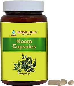 HERBAL HILLS Neem Capsules 120 Vegie Capsules Neem Leaf Azadirachta Indica 700 mg Powder and Extract Blend in a Capsule