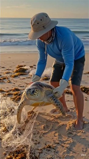 Sea Turtle Rescue 🐢❤️ | Fisherman Saves Turtle Trapped in Fishing Net | Emotional Ocean Rescue