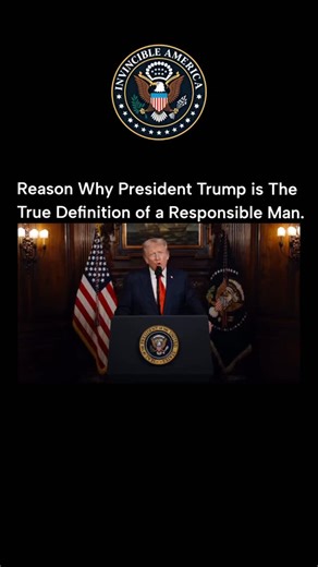 Invincible America on Instagram: "President Donald Trump is often described as a responsible leader because he takes ownership of decisions and stands by the outcomes. He approaches leadership with a clear sense of duty toward national security, economic strength, and accountability, even when choices invite criticism. Rather than deflecting responsibility, he addresses issues directly and acts with conviction. His focus on discipline, preparation, and long term consequences reflects a mindset s