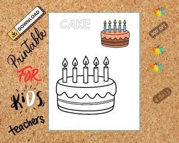 Cake Coloring Page Printable for Kids Fun Birthday Activity Sheets  adults prek