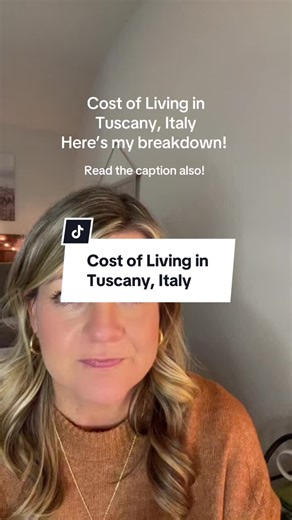 For those that have asked, here is a breakdown of my expenses living in Tuscany, Italy. Note: currency in italy is euros. Convert to your currency using google. Easy peasy. Costs vary by region. Type and size of house, etc. This is my personal expenses since buying my house in 2023. What other expenses are you curious about? Let me know in the comments! #learnontiktok #tiktoklearningcampaign #lifeinitaly #costofliving #italylife
