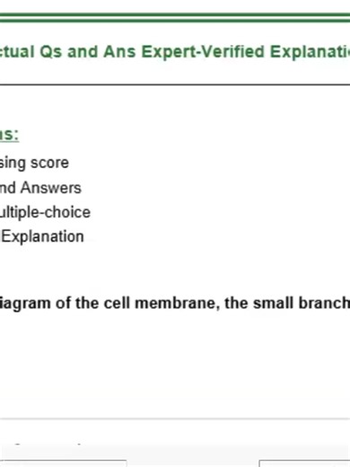 PDF Download FREE AND STUDY GAMES ABOUT CHEMISTRY F EXAM QUESTIONS Actual Qs and Ans Expert-Verified Explanation This Exam contains: -Guarantee passing score -49 Questions and Answers -format set of multiple-choice -Expert-Verified Explanation Question 1: In the diagram of the cell membrane, the small branched object labeled (A) is part of a Answer: Glycolipid Question 2: Denaturation of a protein Answer: Disrupts the secondary, tetiary, or quaternary structure of a protein. (longest answer) Que