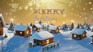 A Christmas greeting card winter panorama featuring wooden houses decorated string lights Set cold snowcovered landscape artwarming scene perfect holiday greetings New Year’s invitations 2025 year Stock Video