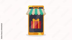 ecommerce with smartphone and parasol animation